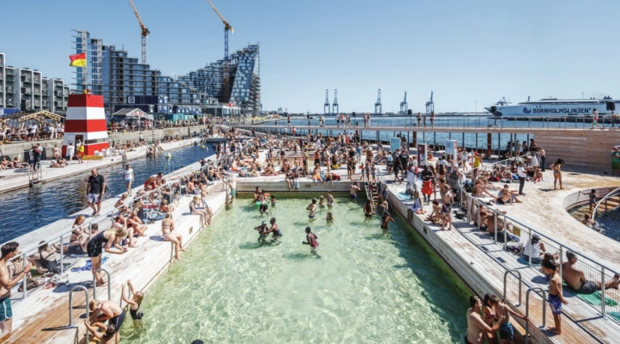Use one of the harbor baths to swim